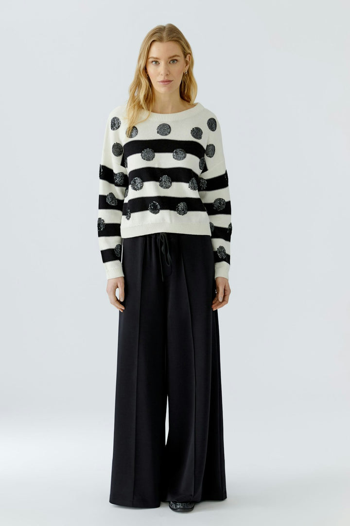 Oui Sequin Polka Dot &amp; Stripes Pullover Sweater in White/Black available at Barbara Katz