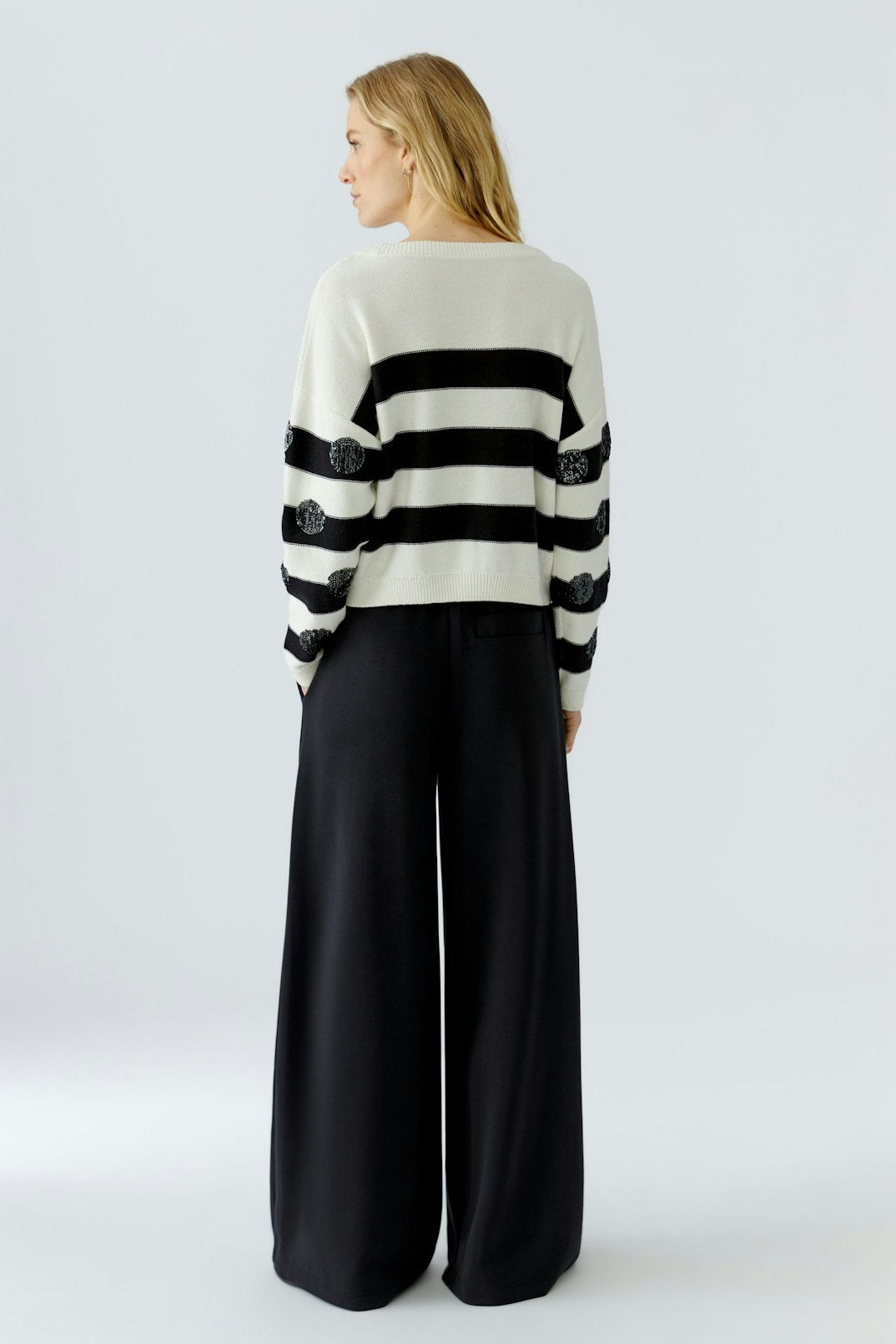 Oui Sequin Polka Dot &amp; Stripes Pullover Sweater in White/Black available at Barbara Katz