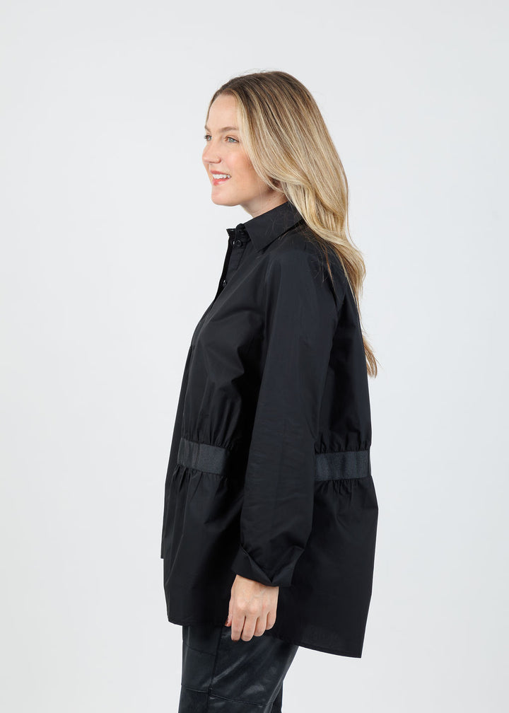 Ozai N Ku Enid Ruched Button-Down Shirt in Black available at Barbara Katz