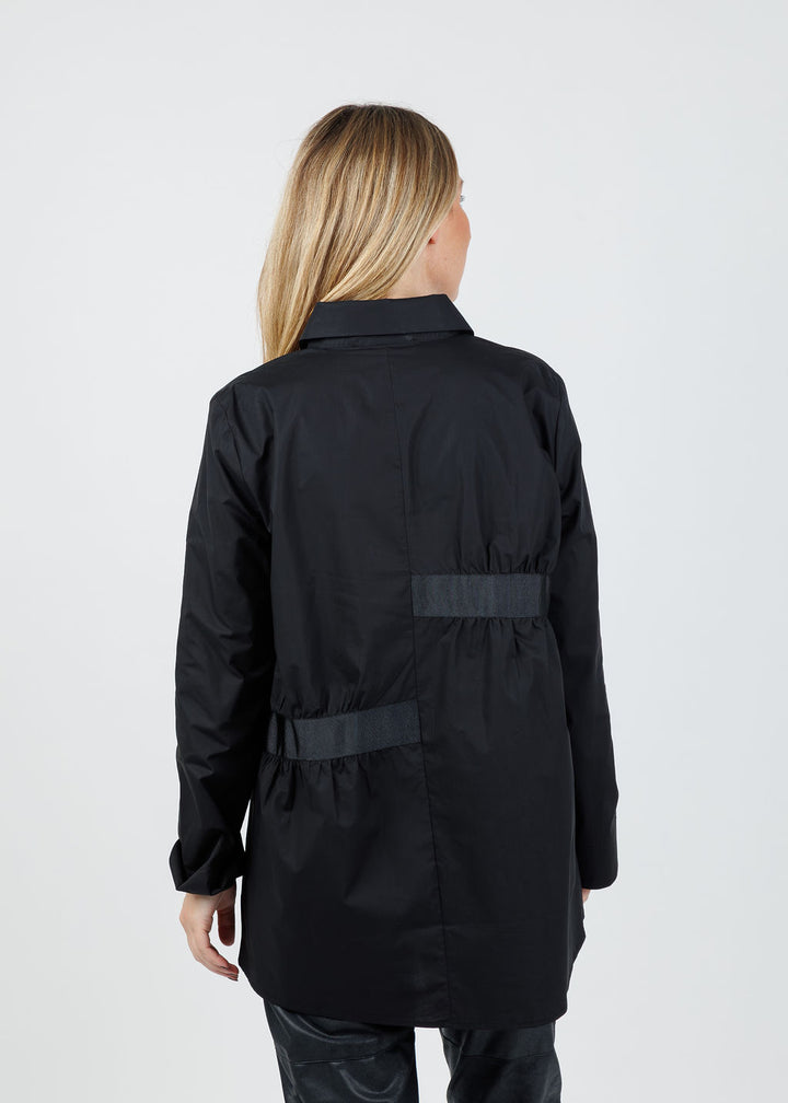 Ozai N Ku Enid Ruched Button-Down Shirt in Black available at Barbara Katz