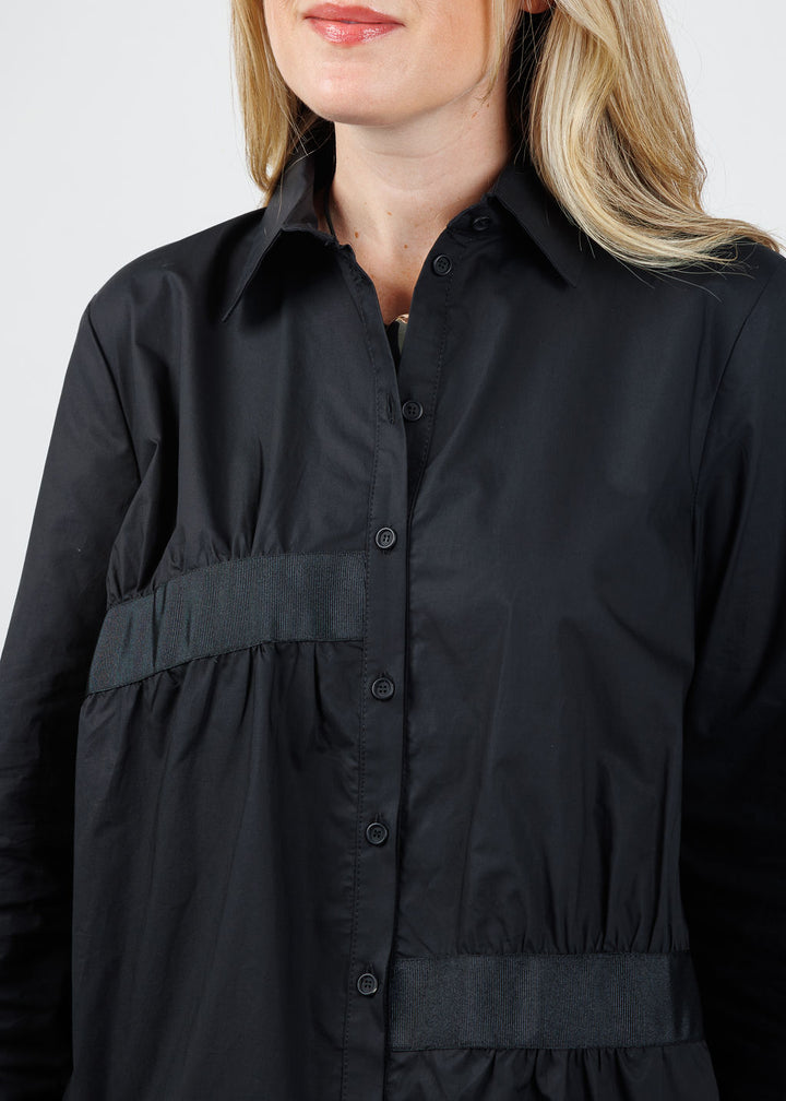Ozai N Ku Enid Ruched Button-Down Shirt in Black available at Barbara Katz