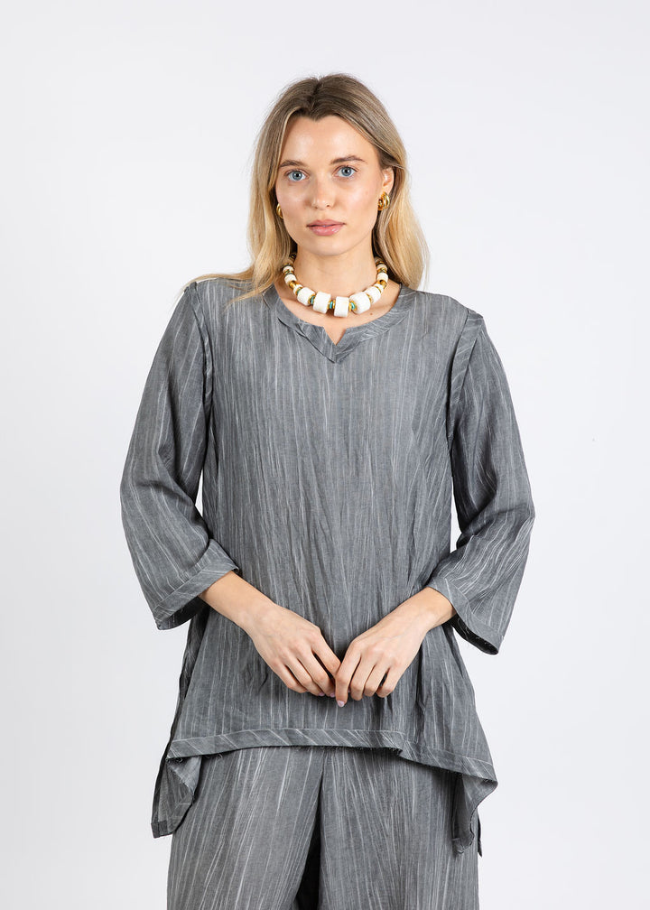 Ozai N Ku Aida V-Neck Tunic in Grey available at Barbara Katz