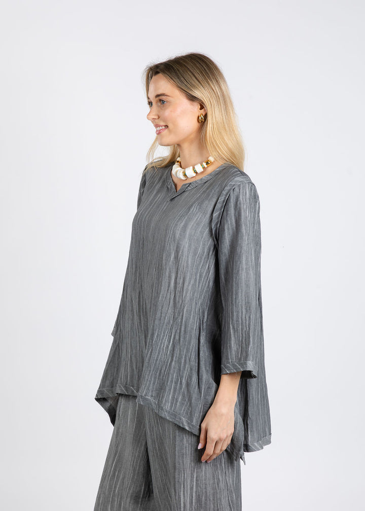 Ozai N Ku Aida V-Neck Tunic in Grey available at Barbara Katz