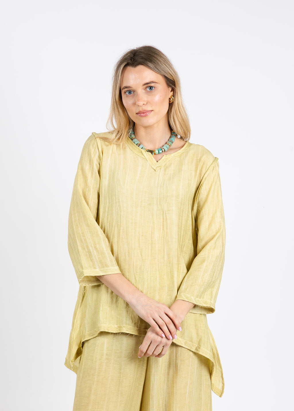 Ozai N Ku Aida V-Neck Tunic in Yellow available at Barbara Katz