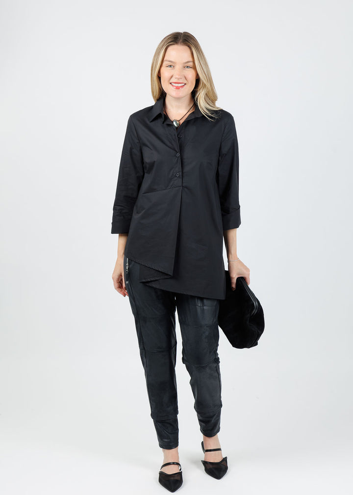 Ozai N Ku Asymmetrical Button-Down Shirt in Black available at Barbara Kat