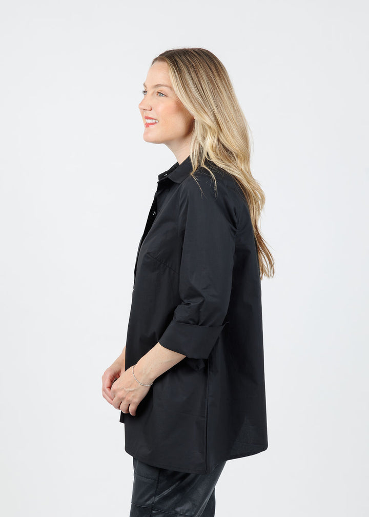 Ozai N Ku Asymmetrical Button-Down Shirt in Black available at Barbara Kat