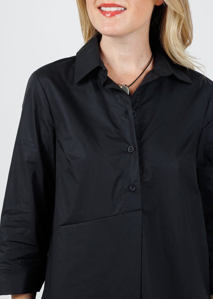 Ozai N Ku Asymmetrical Button-Down Shirt in Black available at Barbara Kat