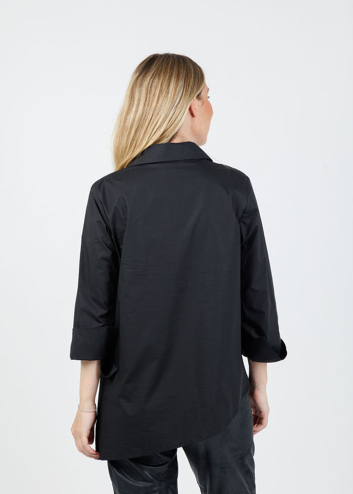 Ozai N Ku Asymmetrical Button-Down Shirt in Black available at Barbara Kat