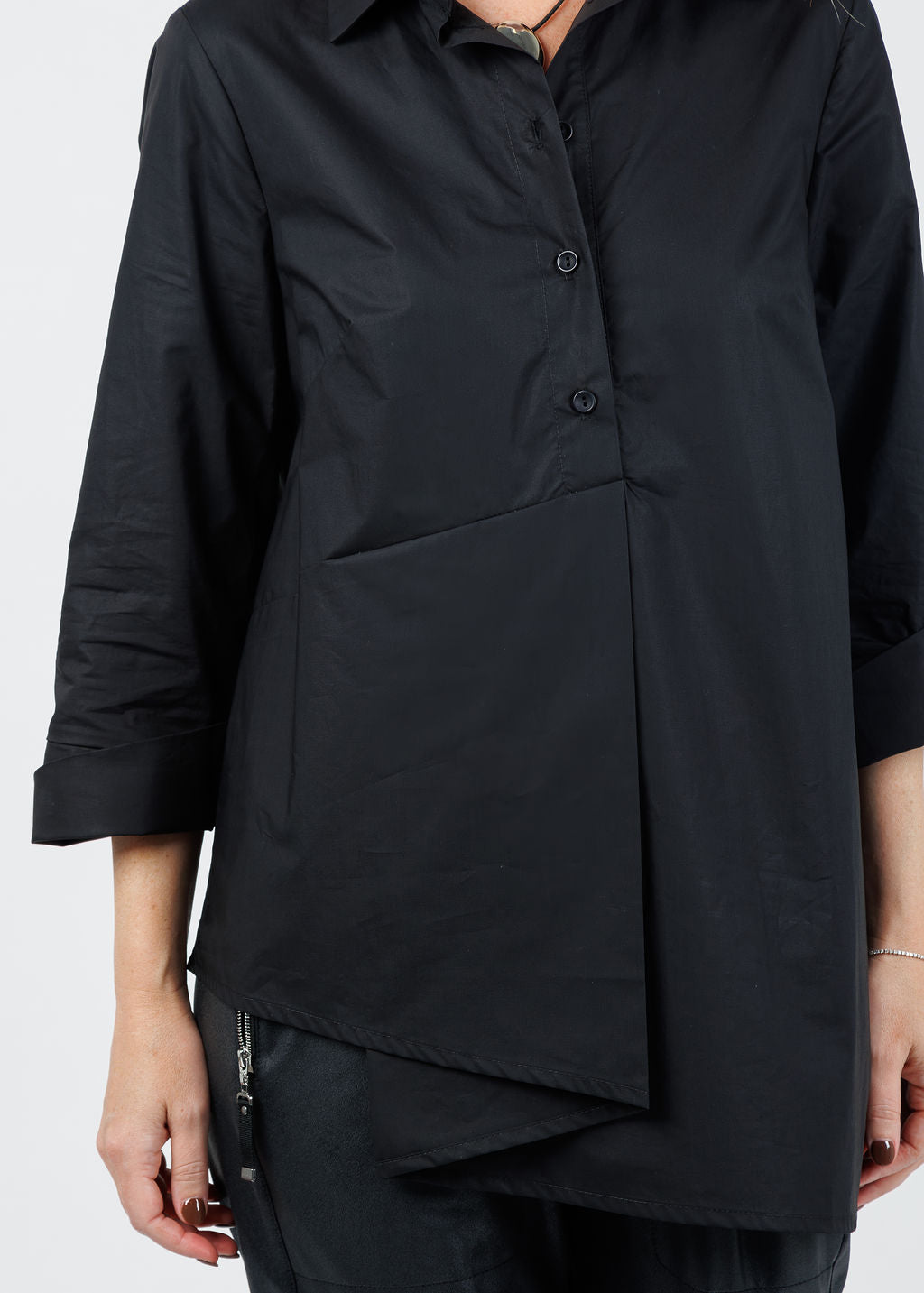 Ozai N Ku Asymmetrical Button-Down Shirt in Black available at Barbara Kat