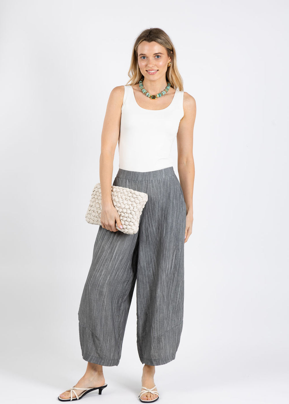 Ozai N Ku Karen Stripe Pants in Grey available at Barbara Katz