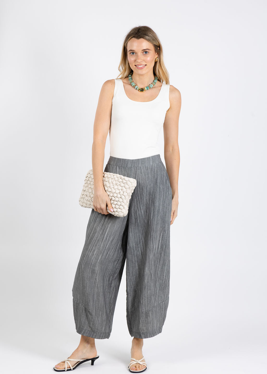 Ozai N Ku Karen Stripe Pants in Grey available at Barbara Katz