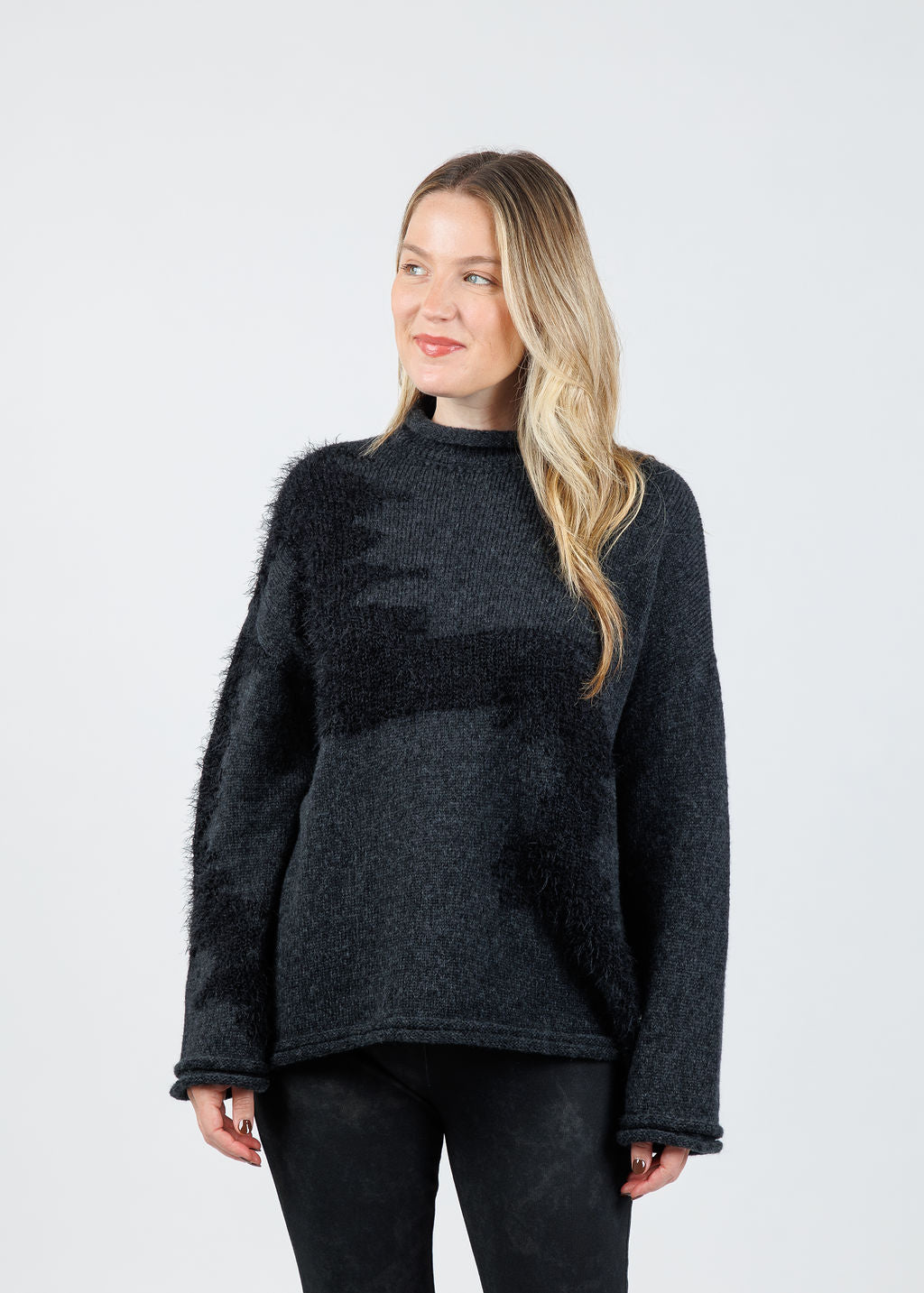 Ozai N Ku Lumila Oversized Sweater in Dark Grey available at Barbara Katz