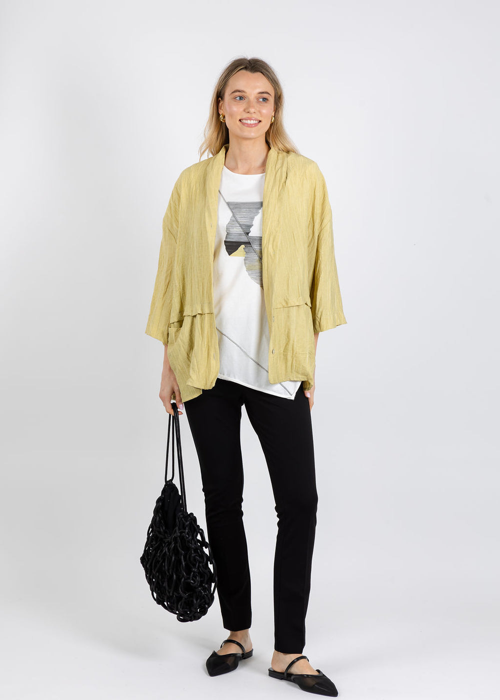 Ozai N Ku Marcy Pocket Jacket in Yellow available at Barbara Katz