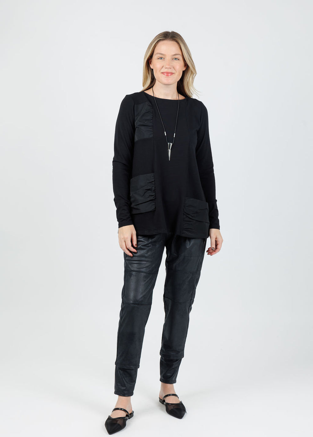 Ozai N Ku Merle Tunic Ruched Top in Black available at Barbara Katz