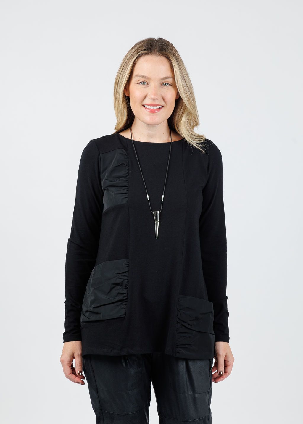 Ozai N Ku Merle Tunic Ruched Top in Black available at Barbara Katz