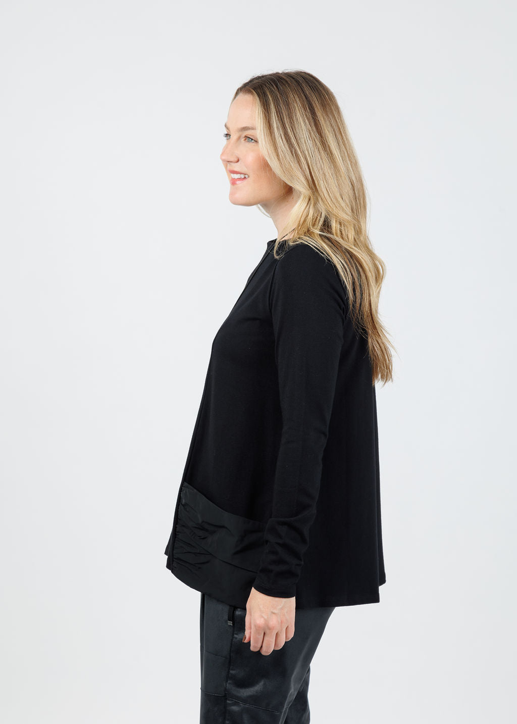 Ozai N Ku Merle Tunic Ruched Top in Black available at Barbara Katz