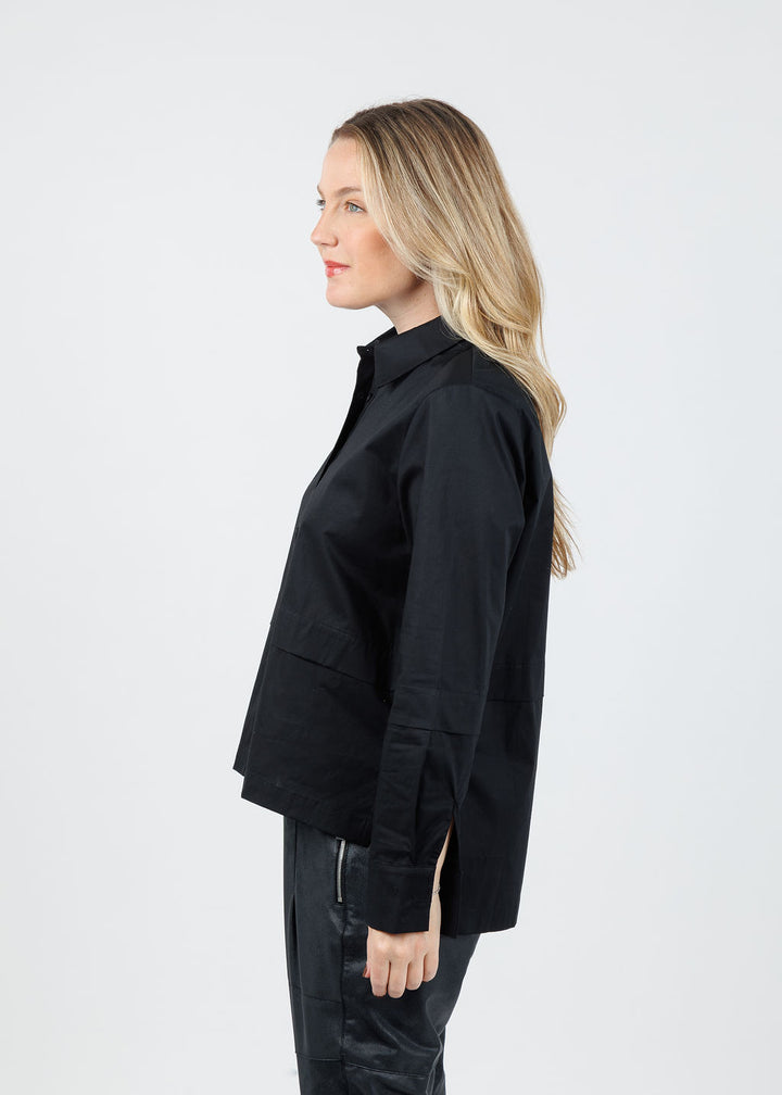 Ozai N Ku Nadia Button-Down High/Low Shirt in Black available at Barbara Katz