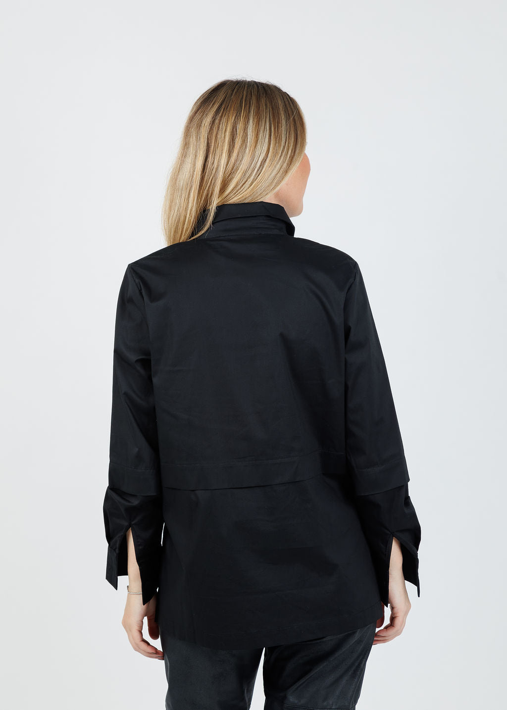 Ozai N Ku Nadia Button-Down High/Low Shirt in Black available at Barbara Katz
