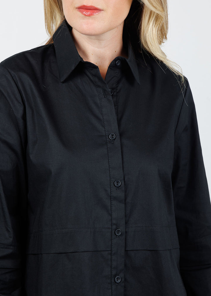 Ozai N Ku Nadia Button-Down High/Low Shirt in Black available at Barbara Katz