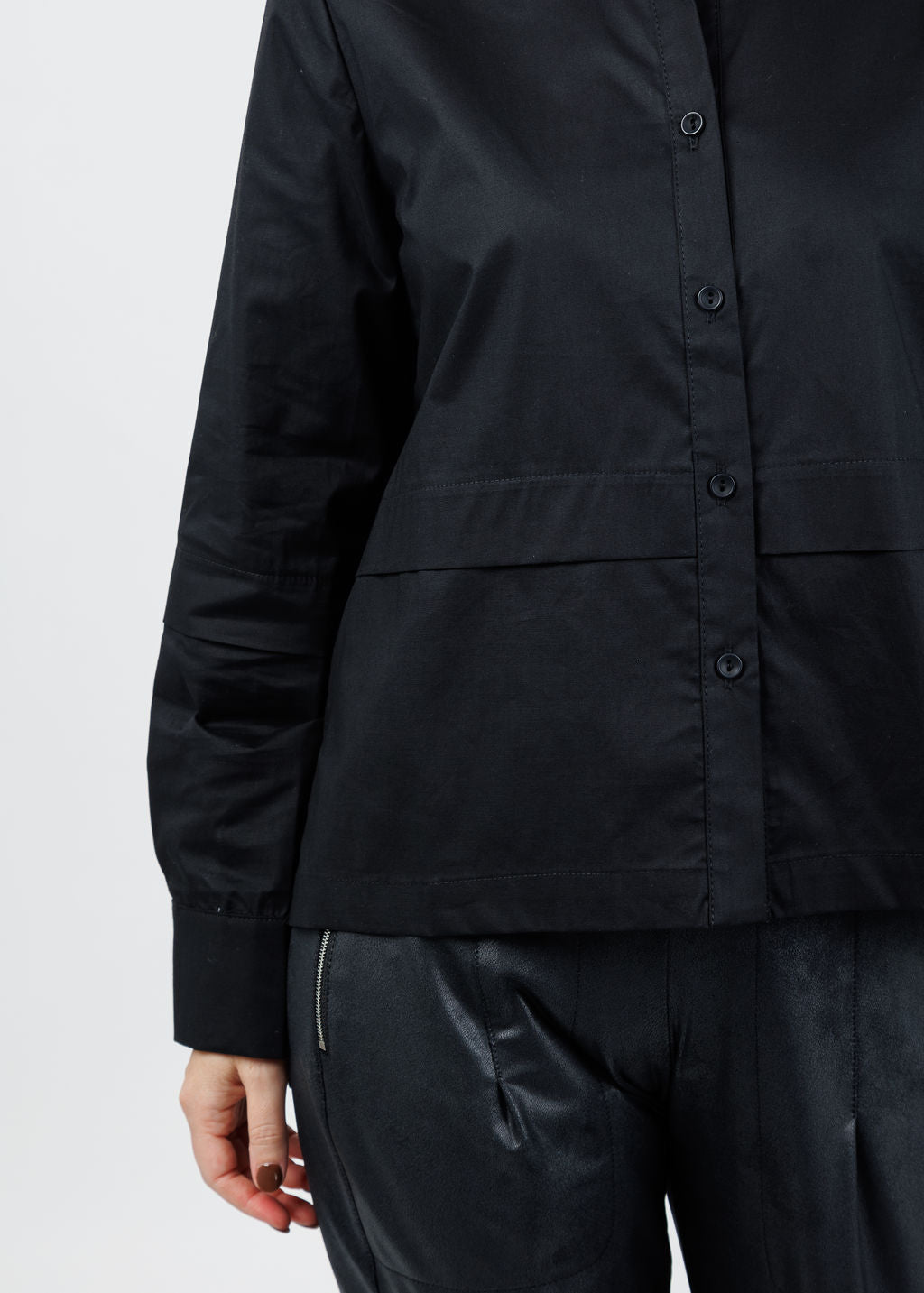 Ozai N Ku Nadia Button-Down High/Low Shirt in Black available at Barbara Katz