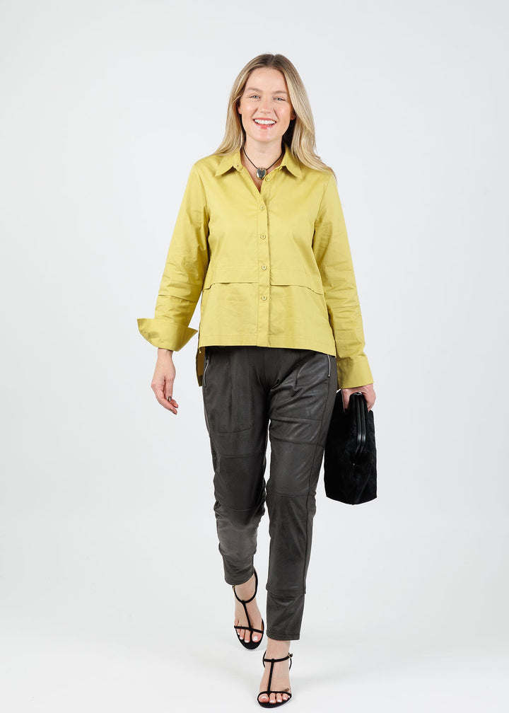 Ozai N Ku Nadia Button-Down High/Low Shirt in Lemon available at Barbara Katz