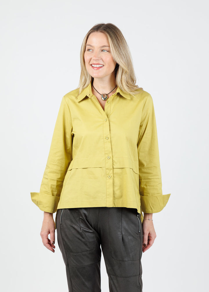 Ozai N Ku Nadia Button-Down High/Low Shirt in Lemon available at Barbara Katz