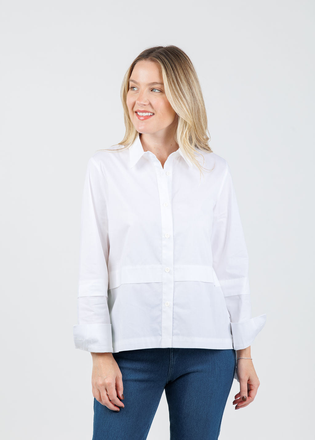 Ozai N Ku Nadia Button-Down High/Low Shirt in White available at Barbara Katz