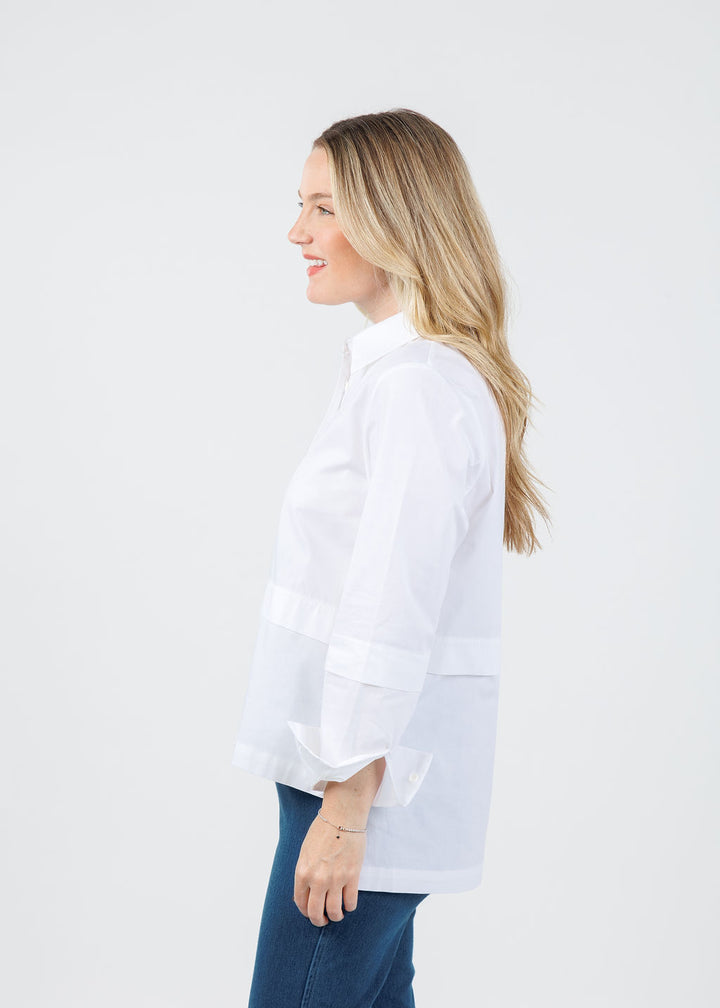 Ozai N Ku Nadia Button-Down High/Low Shirt in White available at Barbara Katz