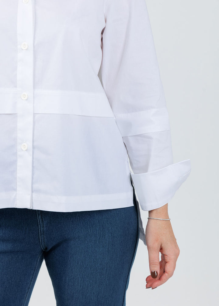Ozai N Ku Nadia Button-Down High/Low Shirt in White available at Barbara Katz