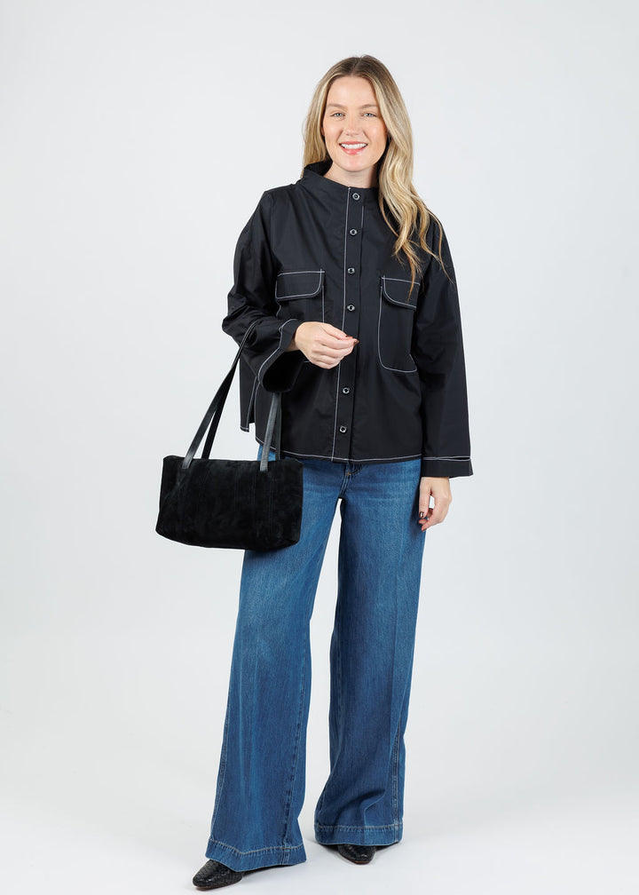 Ozai N Ku Norma Contrast Stitch Pocket Jacket in Black/White available at Barbara Katz