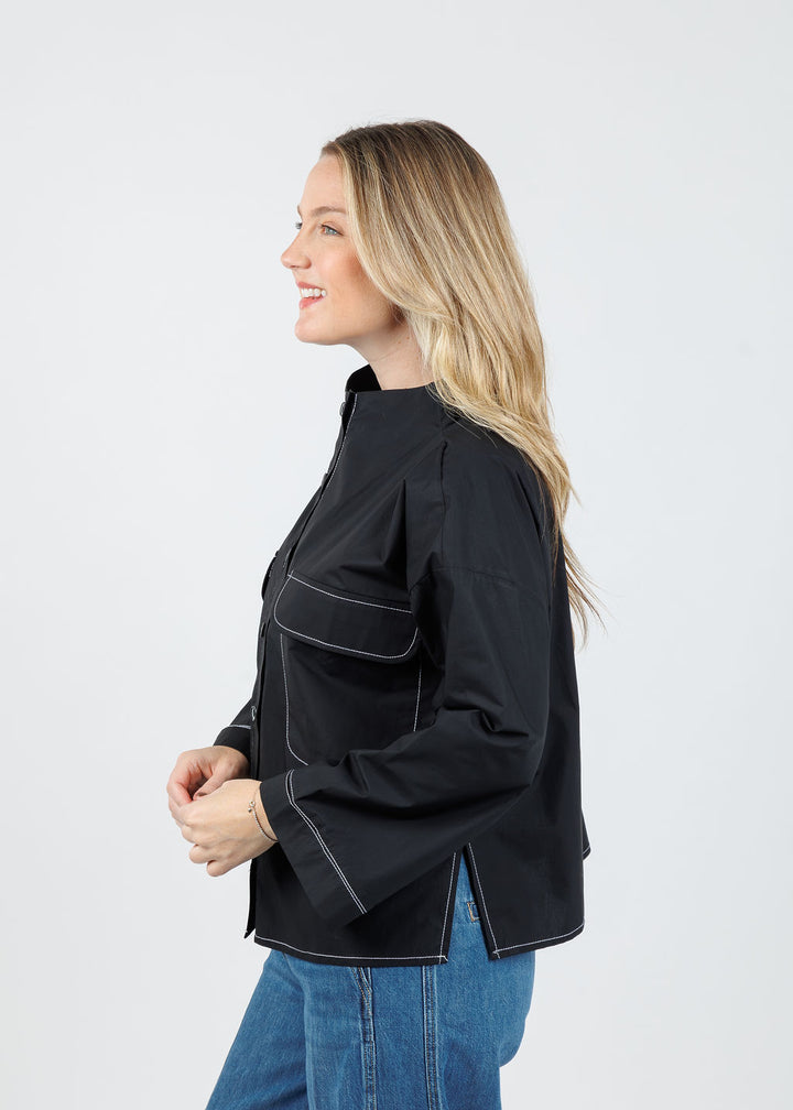 Ozai N Ku Norma Contrast Stitch Pocket Jacket in Black/White available at Barbara Katz
