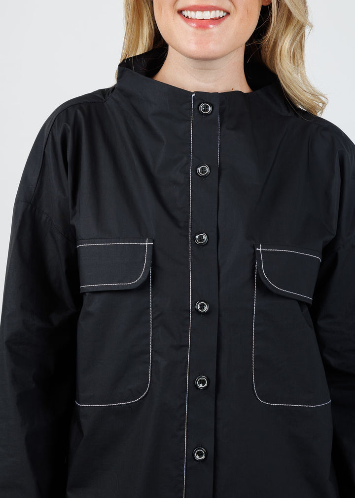 Ozai N Ku Norma Contrast Stitch Pocket Jacket in Black/White available at Barbara Katz