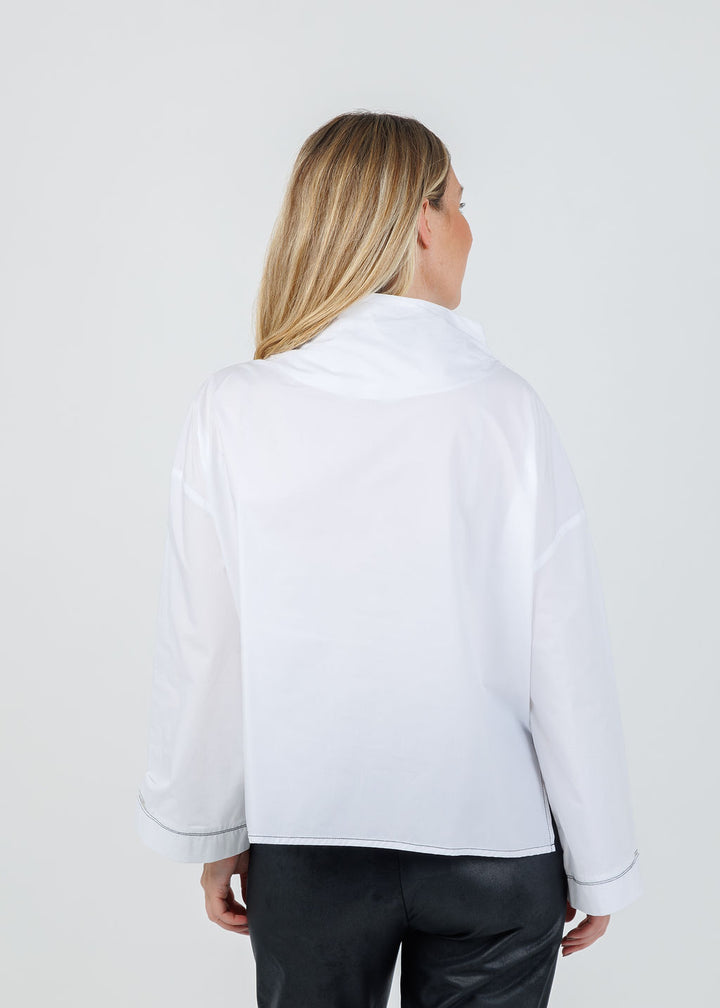 Ozai N Ku Norma Contrast Stitch Pocket Jacket in White/Black available at Barbara Katz