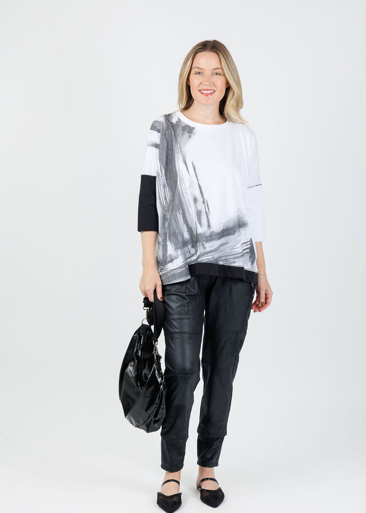 Ozai N Ku Sari Abstract Crew Neck Top in White available at Barbara Katz