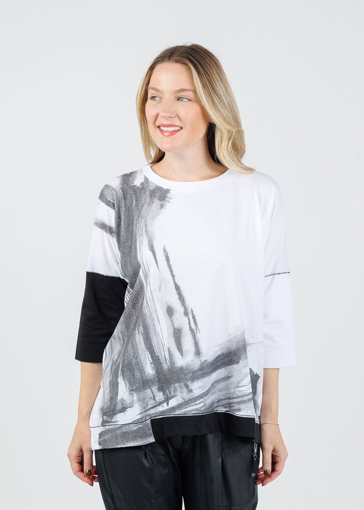 Ozai N Ku Sari Abstract Crew Neck Top in White available at Barbara Katz