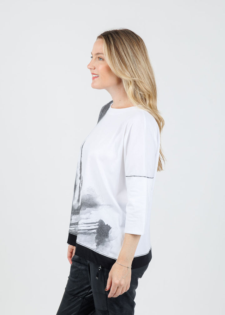 Ozai N Ku Sari Abstract Crew Neck Top in White available at Barbara Katz