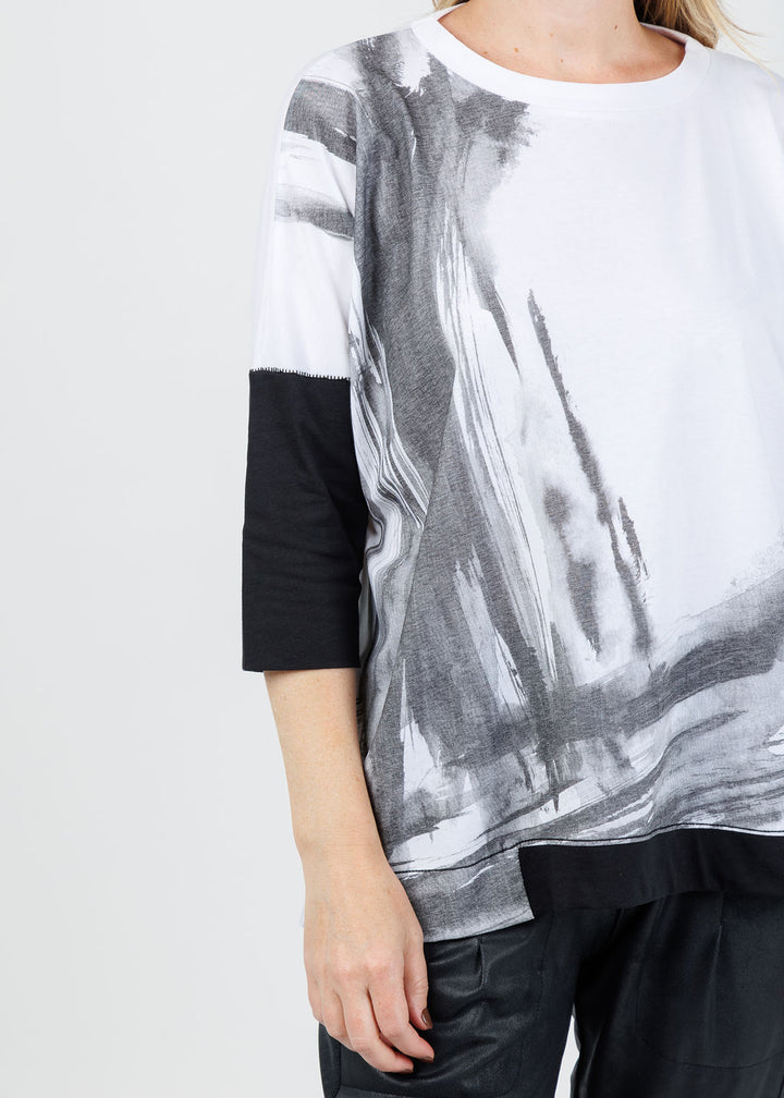Ozai N Ku Sari Abstract Crew Neck Top in White available at Barbara Katz
