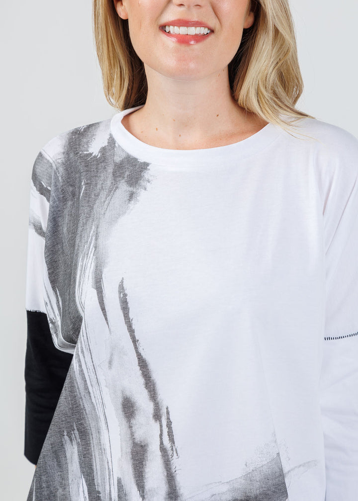Ozai N Ku Sari Abstract Crew Neck Top in White available at Barbara Katz