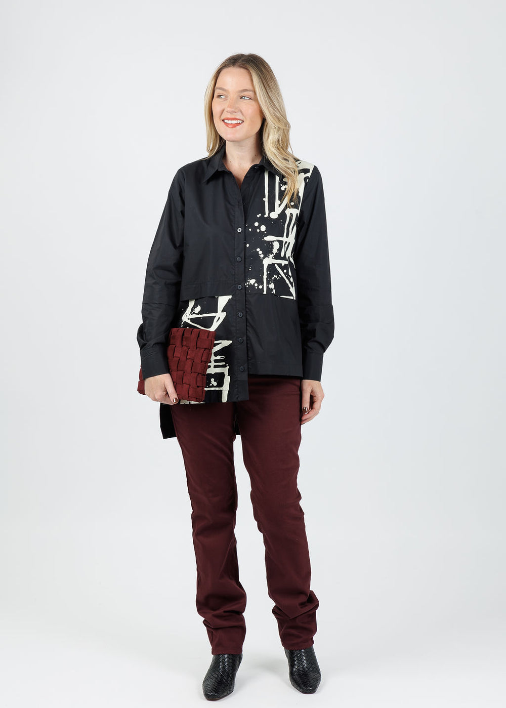 Ozai N Ku Soila Splash Paint Blouse in Black available at Barbara Katz