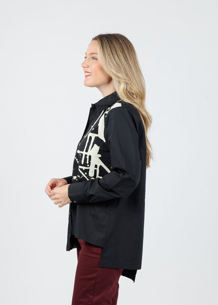 Ozai N Ku Soila Splash Paint Blouse in Black available at Barbara Katz