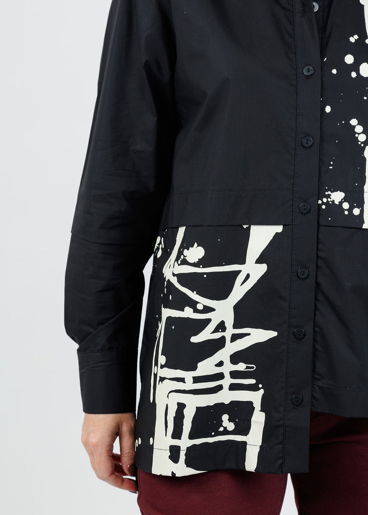 Ozai N Ku Soila Splash Paint Blouse in Black available at Barbara Katz