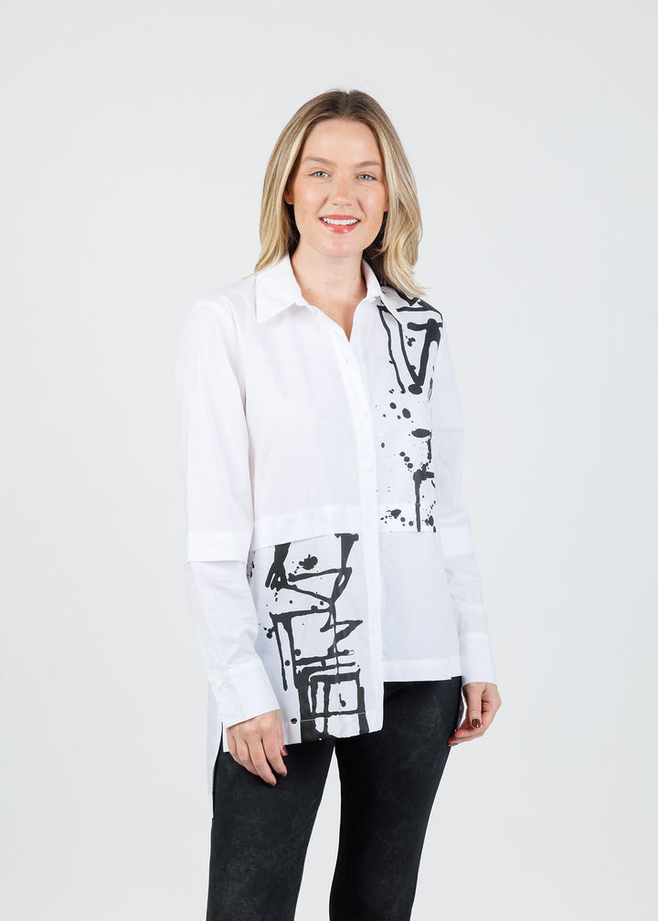 Ozai N Ku Soila Splash Paint Blouse in White available at Barbara Katz