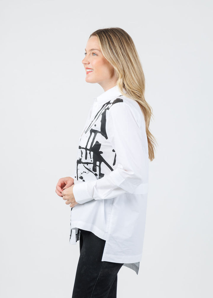 Ozai N Ku Soila Splash Paint Blouse in White available at Barbara Katz