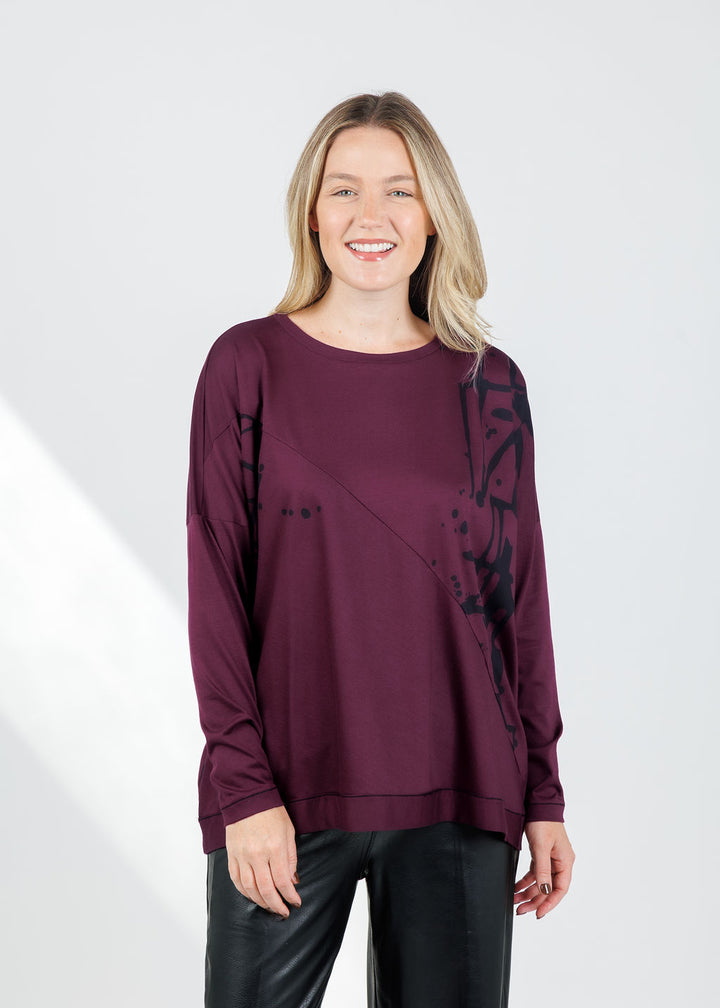 Ozai N Ku Tunic Abstract Swing Top in Burgundy available at Barbara Katz