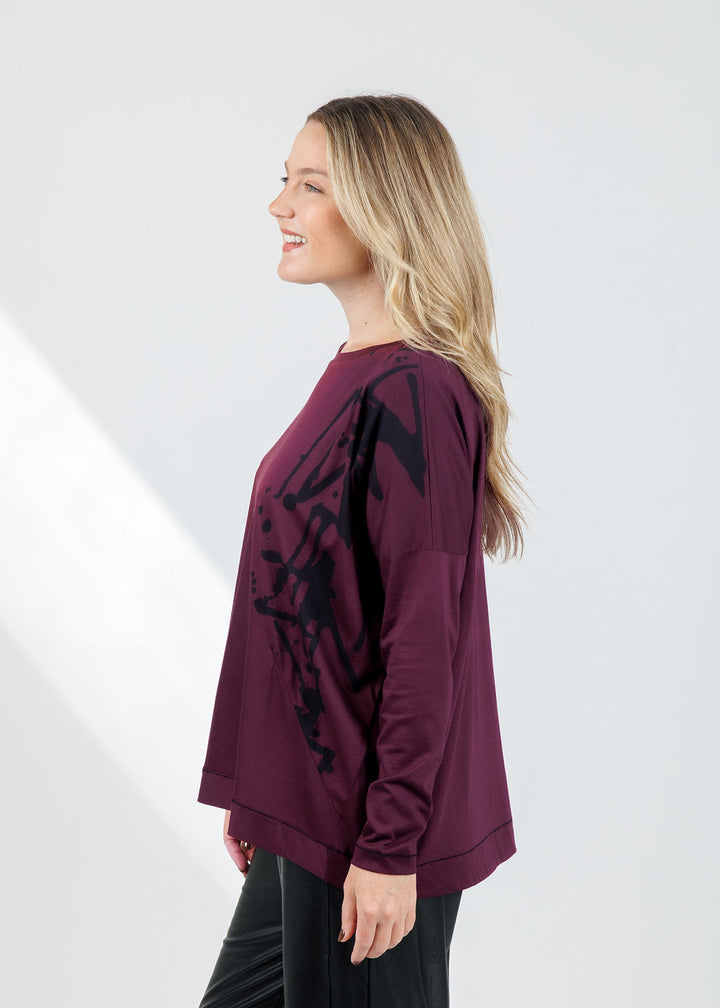 Ozai N Ku Tunic Abstract Swing Top in Burgundy available at Barbara Katz