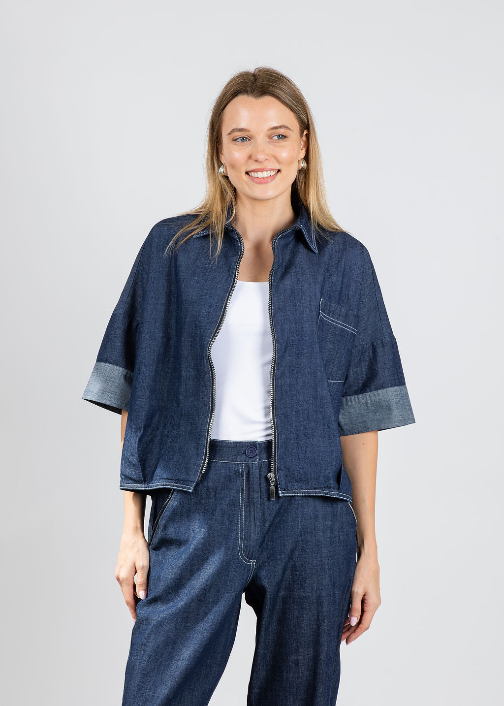 Ozai N Ku Zip Up Denim Jacket available at Barbara Katz