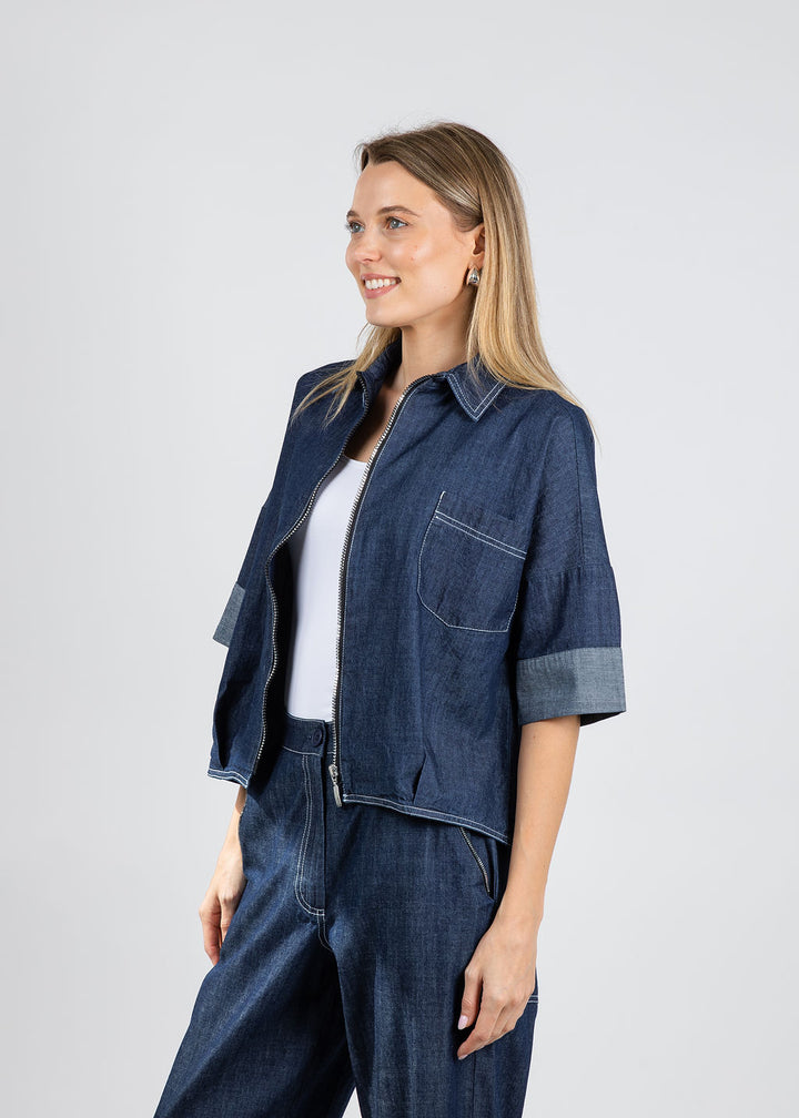 Ozai N Ku Zip Up Denim Jacket available at Barbara Katz