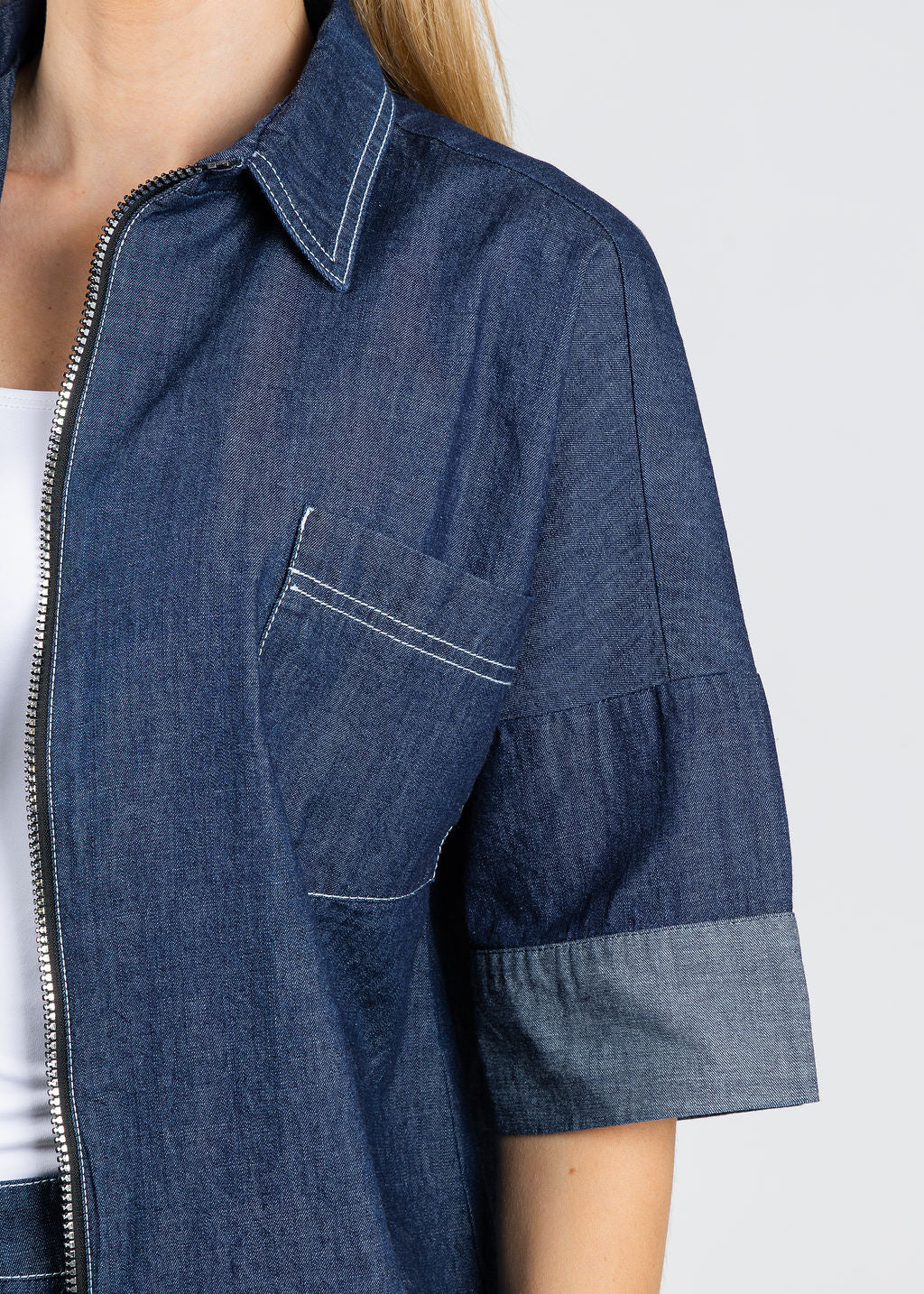 Ozai N Ku Zip Up Denim Jacket available at Barbara Katz