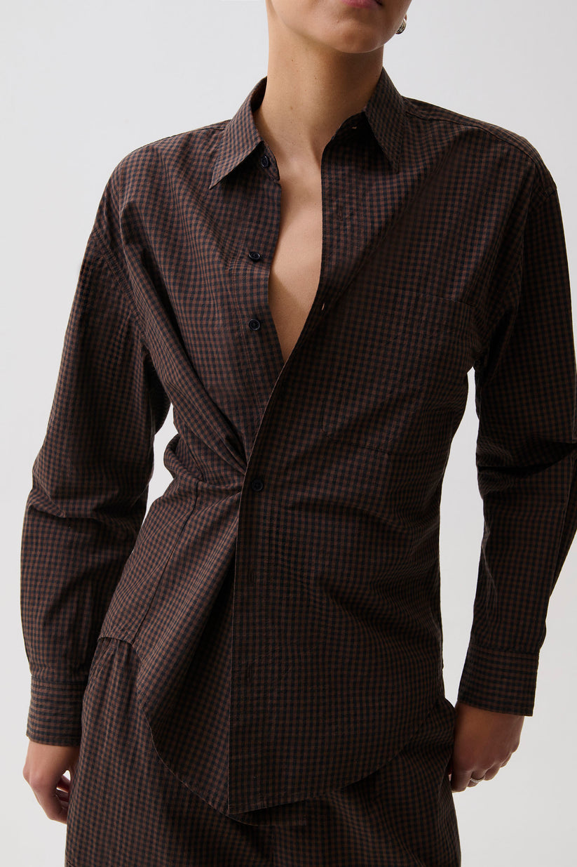 Pistola Mila Button Down Wrap Top in Hot Toddy available at Barbara Katz