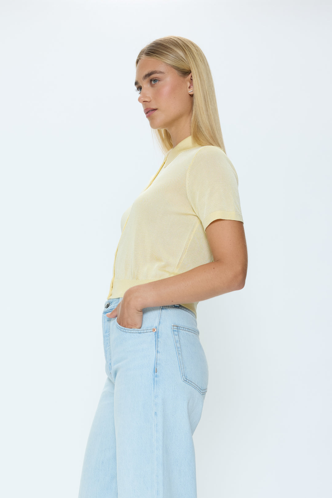 Pistola Lucca Short Sleeve Polo in Pale Yellow available at Barbara Katz
